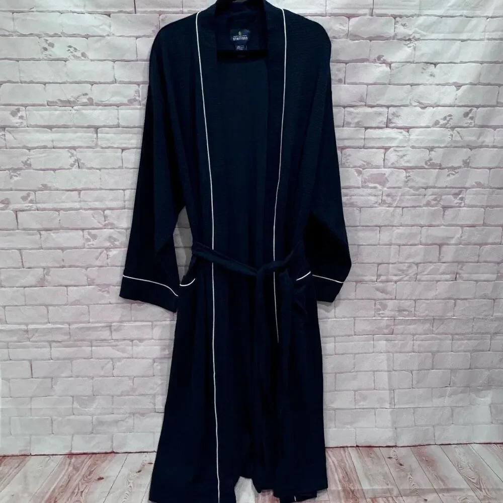 Stanfford men's robe blu‎ and white one size